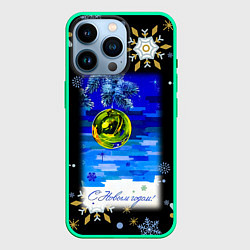 Чехол для iPhone 14 Pro Новый год ёлочный шар, цвет: 3D-мятный