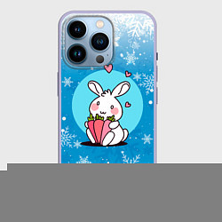 Чехол для iPhone 14 Pro Зайчик с морковками на снежном фоне, цвет: 3D-светло-сиреневый