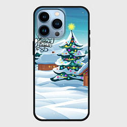 Чехол для iPhone 14 Pro Новогодние избушки, цвет: 3D-черный