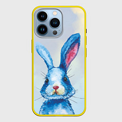 Чехол для iPhone 14 Pro Синий кролик на фоне неба, цвет: 3D-желтый