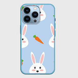 Чехол для iPhone 14 Pro Зайчики и морковки, цвет: 3D-голубой