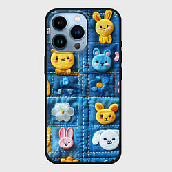 Чехол для iPhone 14 Pro Зайчата на пэчворк, цвет: 3D-черный