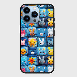 Чехол для iPhone 14 Pro Пэчворк с кроликами, цвет: 3D-черный