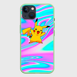 Чехол для iPhone 14 Пикачу, цвет: 3D-салатовый