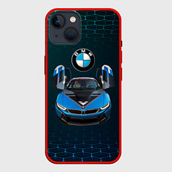 Чехол для iPhone 14 BMW i8 Turbo тюнинговая, цвет: 3D-красный