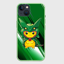 Чехол для iPhone 14 Пикачу - дракон, цвет: 3D-салатовый