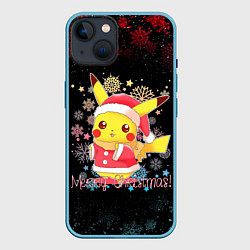 Чехол для iPhone 14 MERRY CHRISTMAS ПИКАЧУ 2022 ПОКЕМОНЫ, цвет: 3D-голубой