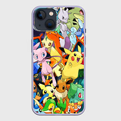 Чехол для iPhone 14 АНИМЕ, ПОКЕМОНЫ ВСЕ ПЕРСОНАЖИ POKEMON, цвет: 3D-светло-сиреневый