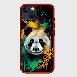 Чехол для iPhone 14 Панда в желтом и зеленом - нейронная сеть, цвет: 3D-красный