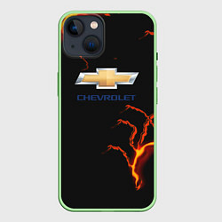 Чехол для iPhone 14 Chevrolet лого шторм, цвет: 3D-салатовый