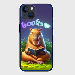 Чехол для iPhone 14 Капибара любит книги, цвет: 3D-тёмно-синий