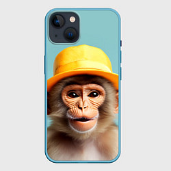 Чехол для iPhone 14 Мартышка в шляпе, цвет: 3D-голубой