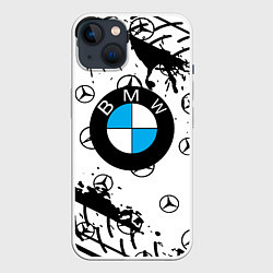 Чехол для iPhone 14 BMW x Mercedes краски, цвет: 3D-белый