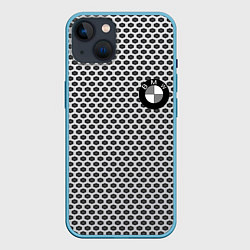 Чехол для iPhone 14 BMW carbon steel auto, цвет: 3D-голубой