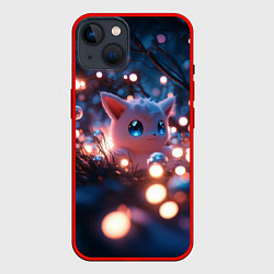 Чехол для iPhone 14 Белый пушистый покемон, цвет: 3D-красный