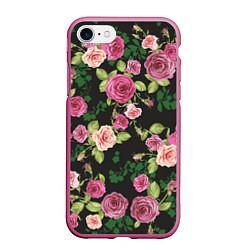 Чехол iPhone 7/8 матовый Кусты из роз, цвет: 3D-малиновый