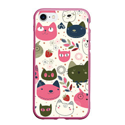 Чехол iPhone 7/8 матовый Радостные котики, цвет: 3D-малиновый