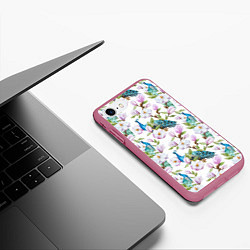 Чехол iPhone 7/8 матовый Цветы и бабочки 6, цвет: 3D-малиновый — фото 2