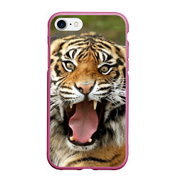 Чехол iPhone 7/8 матовый Удивленный тигр, цвет: 3D-малиновый