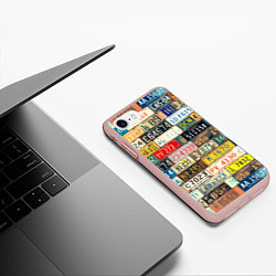 Чехол iPhone 7/8 матовый Автомобильные номера мира, цвет: 3D-светло-розовый — фото 2