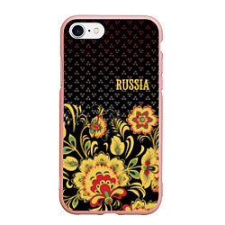 Чехол iPhone 7/8 матовый Russia: black edition, цвет: 3D-светло-розовый