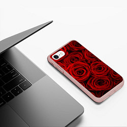 Чехол iPhone 7/8 матовый Красные розы, цвет: 3D-светло-розовый — фото 2