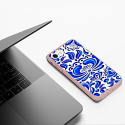 Чехол iPhone 7/8 матовый Роспись гжель, цвет: 3D-светло-розовый — фото 2
