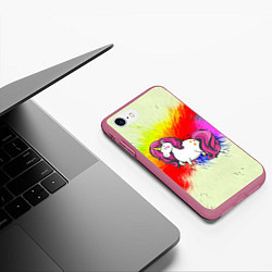 Чехол iPhone 7/8 матовый Радужный Единорог, цвет: 3D-малиновый — фото 2
