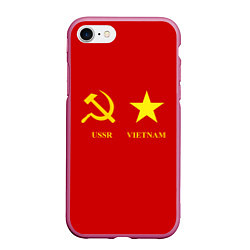 Чехол iPhone 7/8 матовый СССР и Вьетнам, цвет: 3D-малиновый