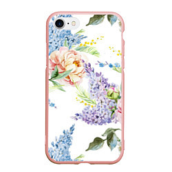 Чехол iPhone 7/8 матовый Сирень и Пионы, цвет: 3D-светло-розовый