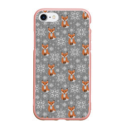 Чехол iPhone 7/8 матовый Зимние лисицы, цвет: 3D-светло-розовый