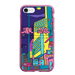 Чехол iPhone 7/8 матовый Токио сити, цвет: 3D-малиновый