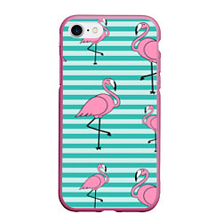 Чехол iPhone 7/8 матовый Полосатые фламинго, цвет: 3D-малиновый