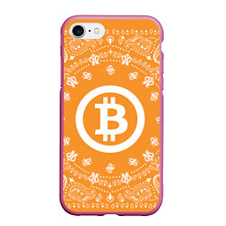 Чехол iPhone 7/8 матовый Bitcoin Mandala, цвет: 3D-малиновый