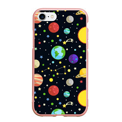 Чехол iPhone 7/8 матовый Солнечная система, цвет: 3D-светло-розовый