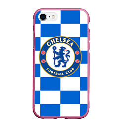 Чехол iPhone 7/8 матовый FC Chelsea: Grid, цвет: 3D-малиновый