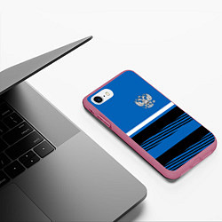 Чехол iPhone 7/8 матовый Герб РФ: Голубой стиль, цвет: 3D-малиновый — фото 2