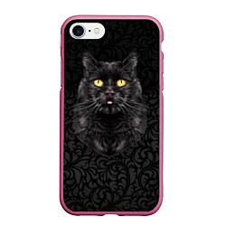 Чехол iPhone 7/8 матовый Чёрный котик, цвет: 3D-малиновый