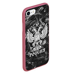 Чехол iPhone 7/8 матовый Россия: Серый мотив, цвет: 3D-малиновый — фото 2