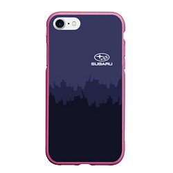 Чехол iPhone 7/8 матовый Subaru: Night City, цвет: 3D-малиновый