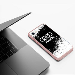 Чехол iPhone 7/8 матовый Audi: Black Spray, цвет: 3D-светло-розовый — фото 2