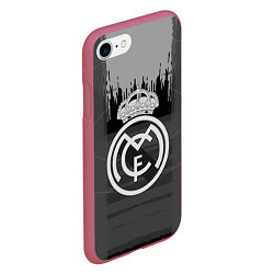 Чехол iPhone 7/8 матовый FC Real Madrid: Grey Abstract, цвет: 3D-малиновый — фото 2