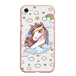Чехол iPhone 7/8 матовый Единорог на облаках, цвет: 3D-светло-розовый