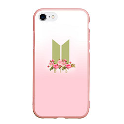 Чехол iPhone 7/8 матовый BTS: Pink Flowers, цвет: 3D-светло-розовый