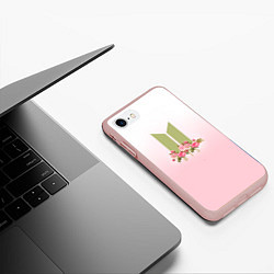 Чехол iPhone 7/8 матовый BTS: Pink Flowers, цвет: 3D-светло-розовый — фото 2