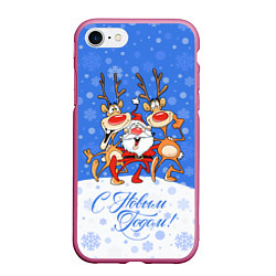 Чехол iPhone 7/8 матовый Санта Клаус с оленями, цвет: 3D-малиновый