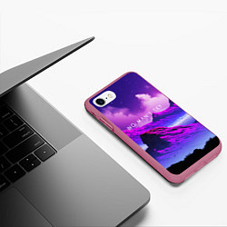 Чехол iPhone 7/8 матовый No Man's Sky: Neon Mountains, цвет: 3D-малиновый — фото 2