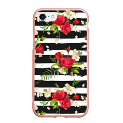 Чехол iPhone 7/8 матовый Розы и орхидеи, цвет: 3D-светло-розовый