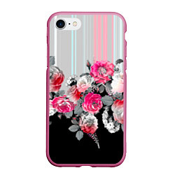 Чехол iPhone 7/8 матовый Розы в темноте, цвет: 3D-малиновый