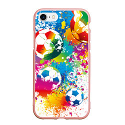 Чехол iPhone 7/8 матовый Футбольные мячи - красочные брызги